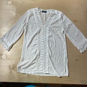 Fancyqube White Lace Trim Blouse Medium (GE)